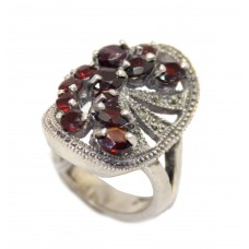 Oxidized Ring Silver 925 Sterling Women's Red Zircon Marcasite Stone A571